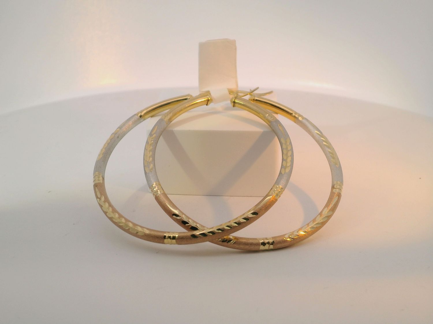Two-Tone Textured 14k Gold Hoop Earrings
