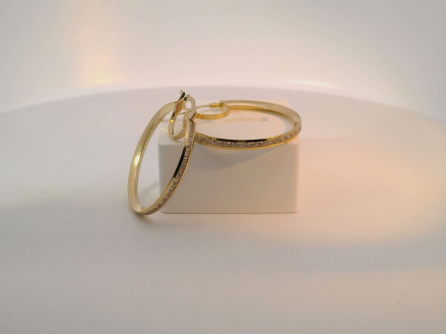 14k Gold Hoop Earrings with Princess Cut