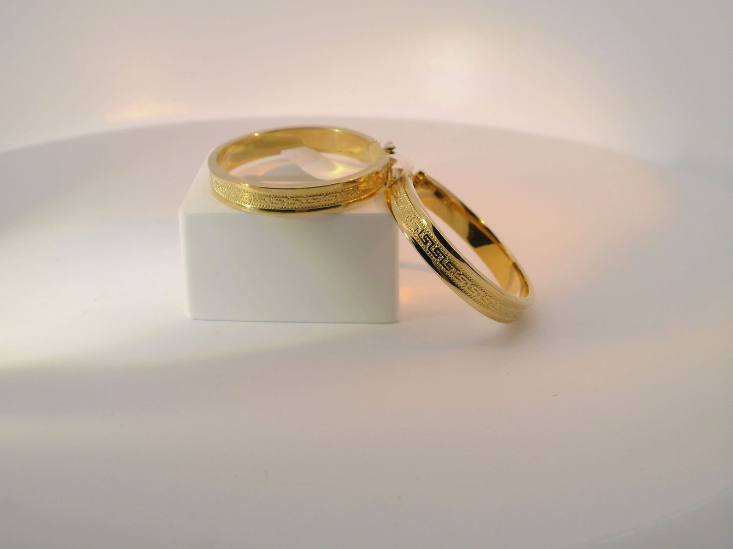 14k Gold Hoop Earrings with Greek Key Design