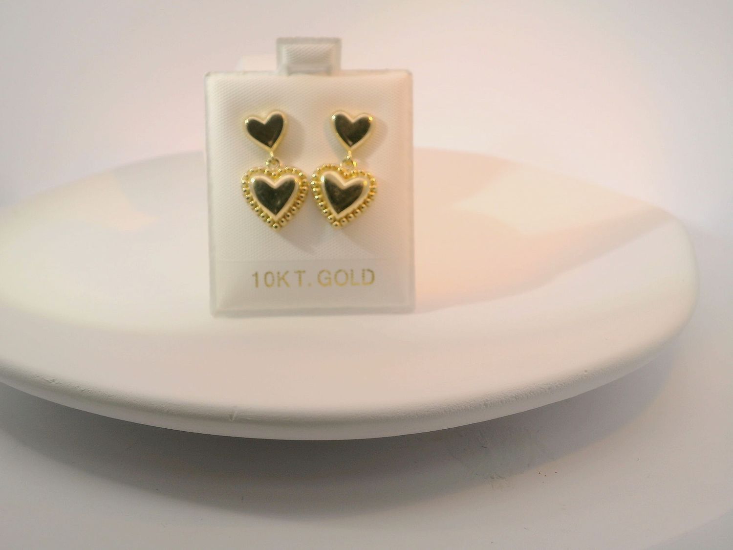 10K Yellow Gold Heart Dangle Earrings