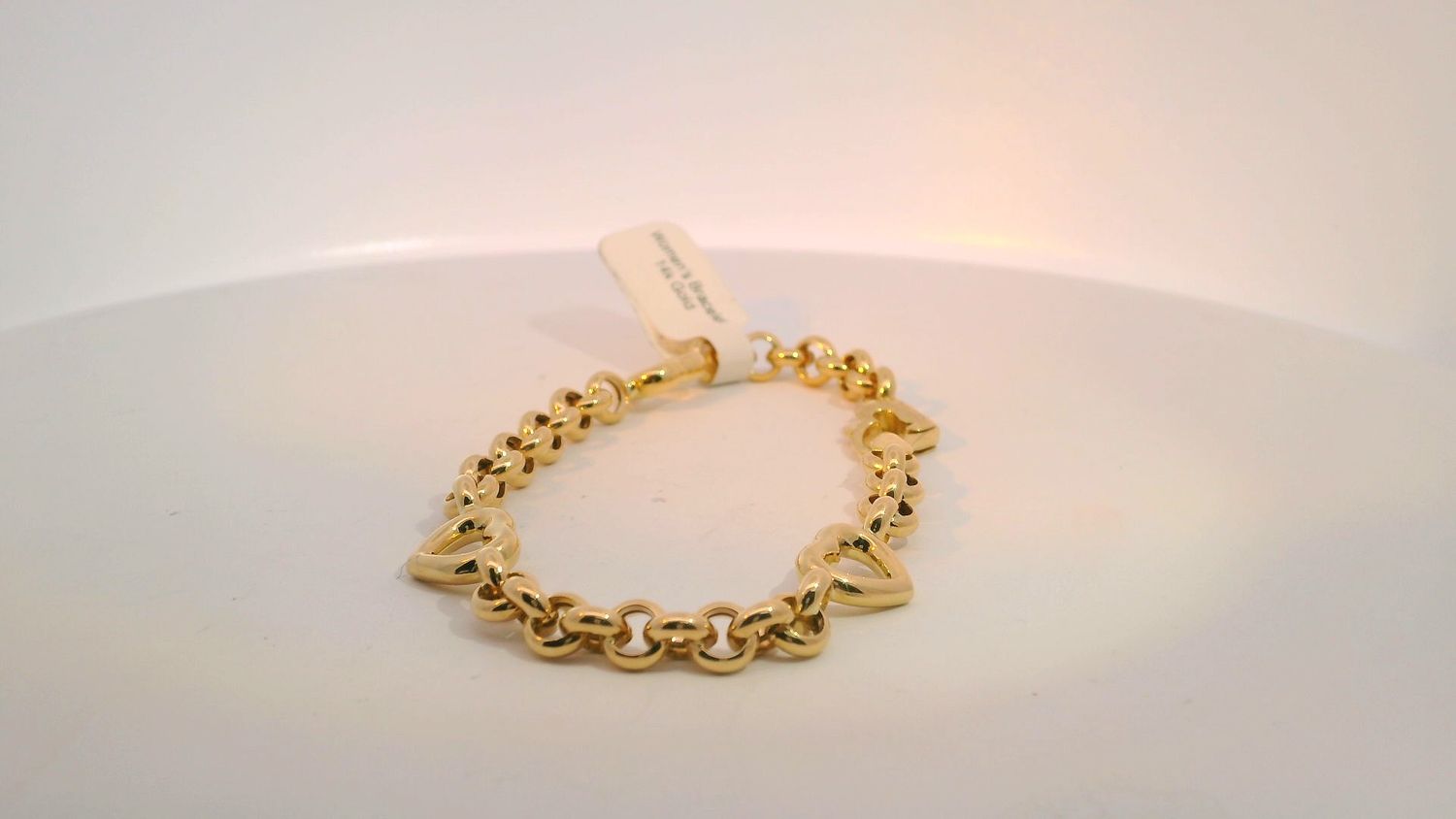 14k Yellow Gold Heart Link Chain Bracelet