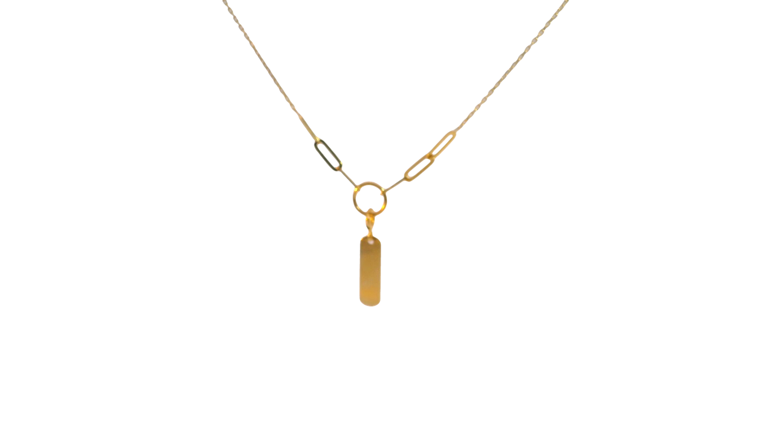 Modern Yellow 14k Gold Link and Pendant Necklace