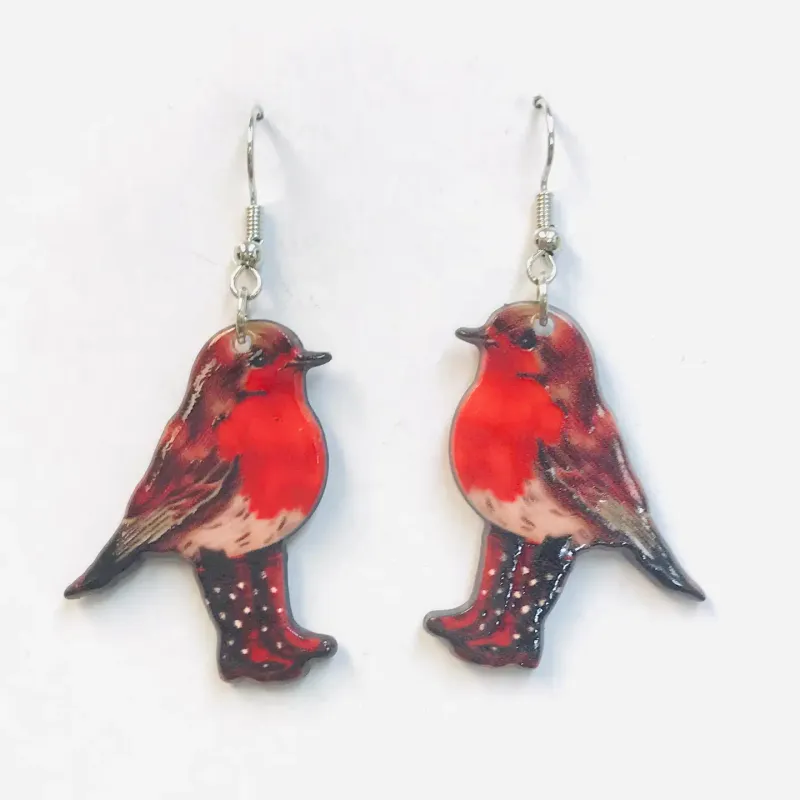 Red Cardinal Wearing Boots Earrings