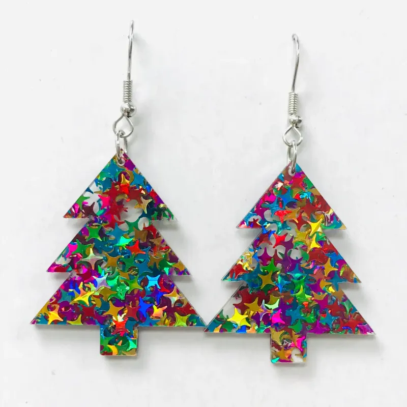 Acrylic Christmas Tree Earrings- Bright 