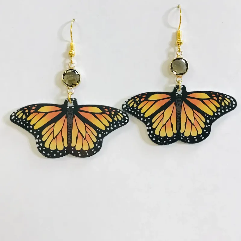 Acrylic Monarch Butterfly With Stone Earrings 