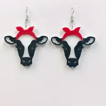 Bandana Cow Earrings, Dangle Earrings, Drop Earrings