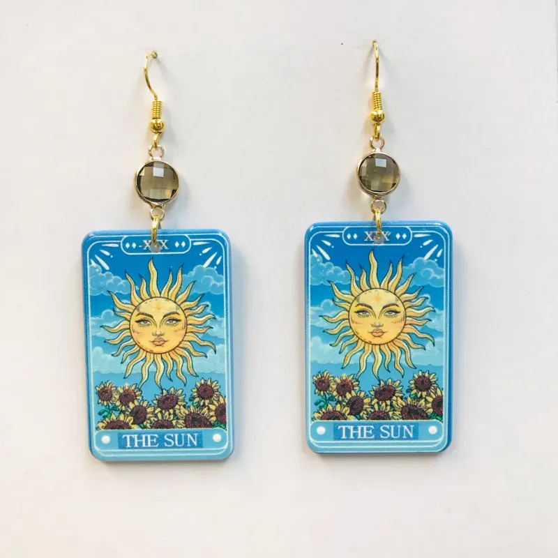 The Sun Tarot Card Earrings Grey