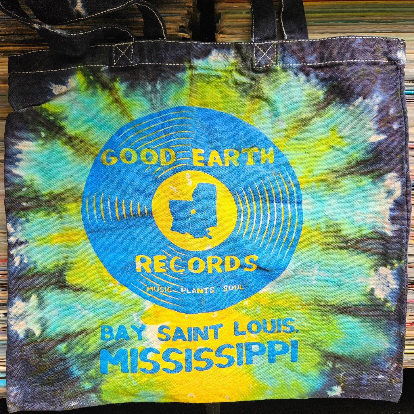 Good Earth Records Tie Dye Tote Bag - Yellow &amp; Blue 