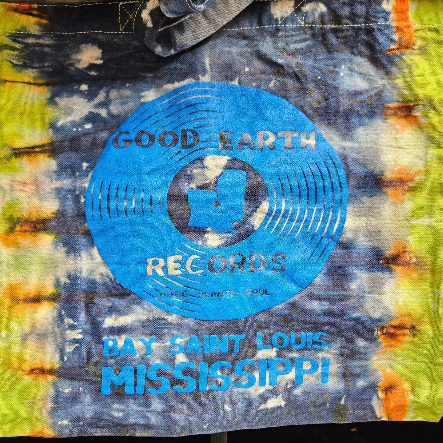 Good Earth Records Tie Dye Tote Bag -Blue, Yellow, Orange