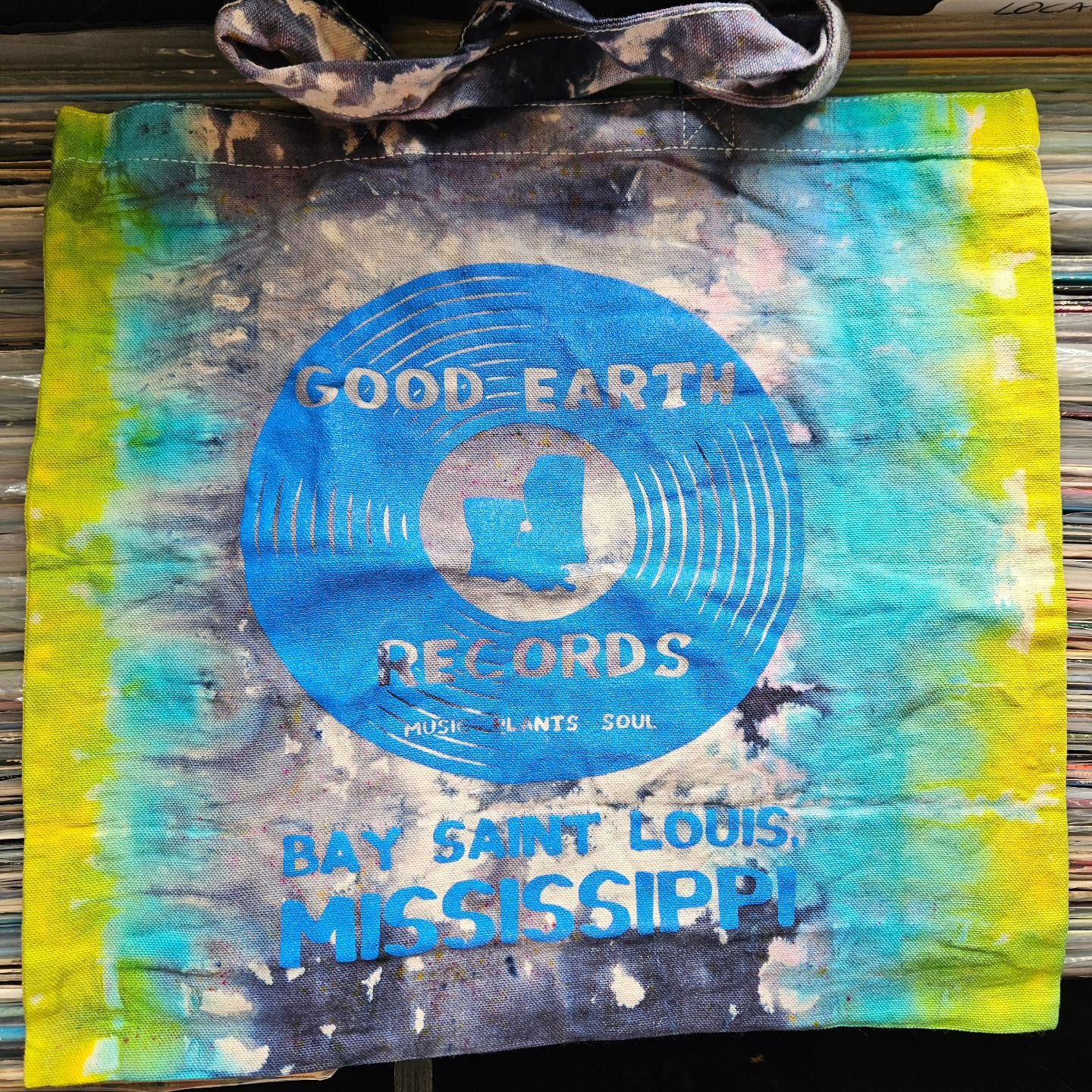 Good Earth Records Tie Dye Tote Bag - Yellow &amp; Light Blue