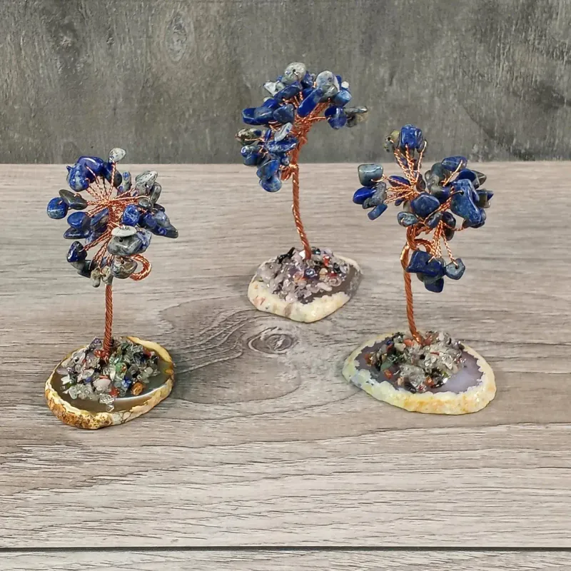 Gemstone with Copper Tree and Agate Base- Lapis Lazuli 