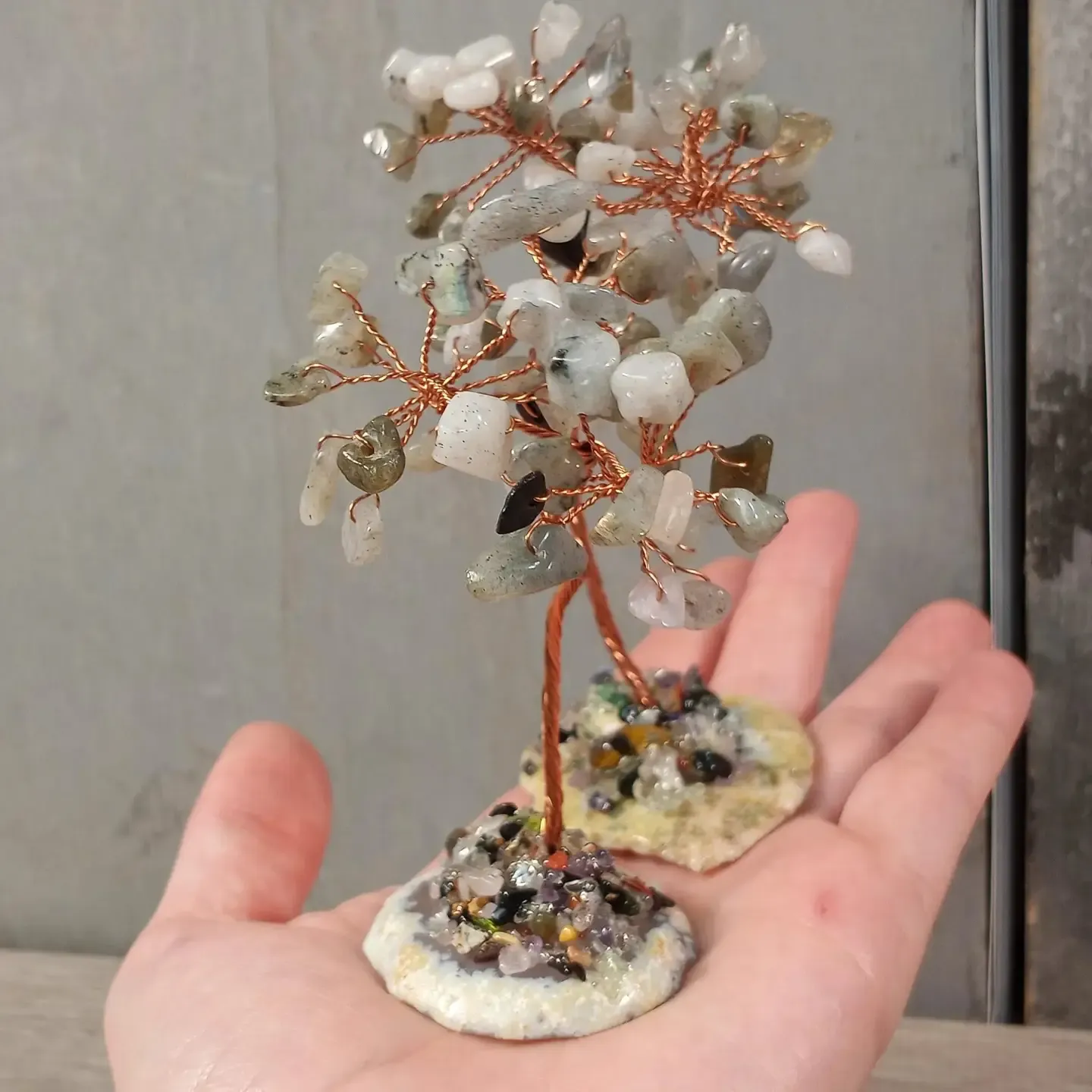 Gemstone with Copper Tree and Agate Base- Labradorite