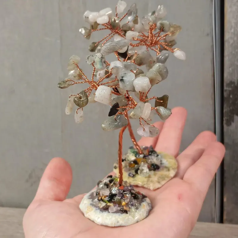 Gemstone with Copper Tree and Agate Base- Labradorite