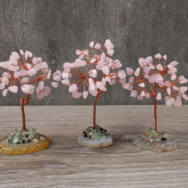 Gemstone with Copper Tree and Agate Base- Rose Quartz 