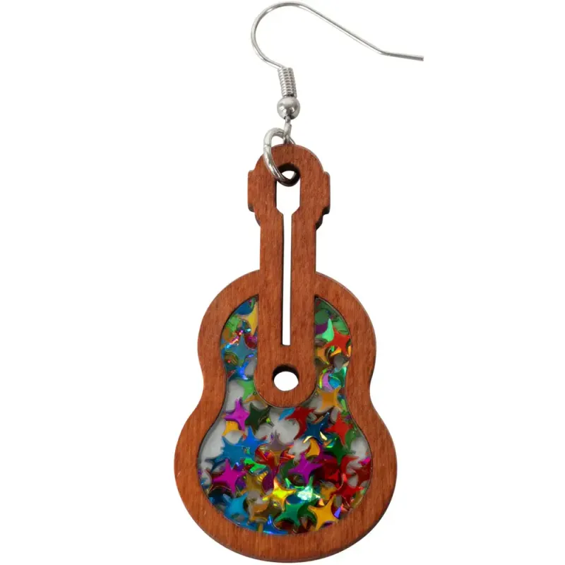 Wood Sparkle Guitars Earrings