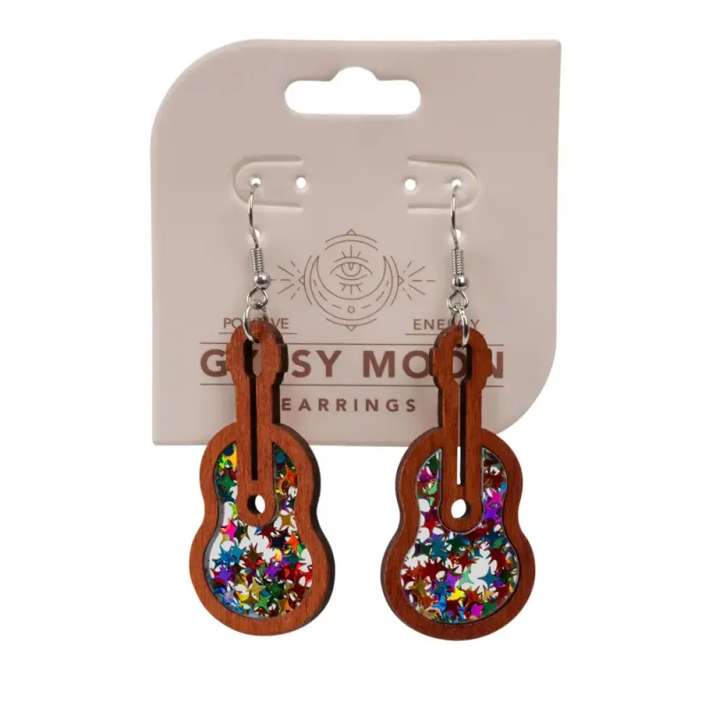 Wood Sparkle Guitars Earrings