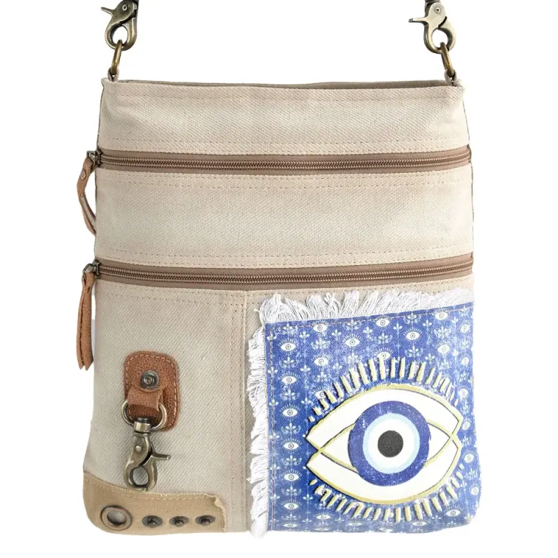 Distressed Evil Eye Crossbody Bag in Color