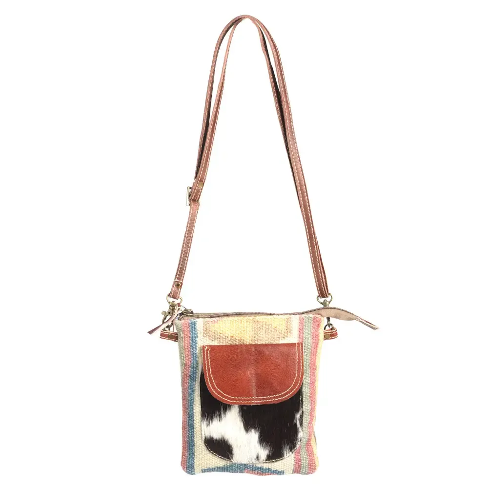 Recycled Rug with Cowhide Crossbody - Compact Design