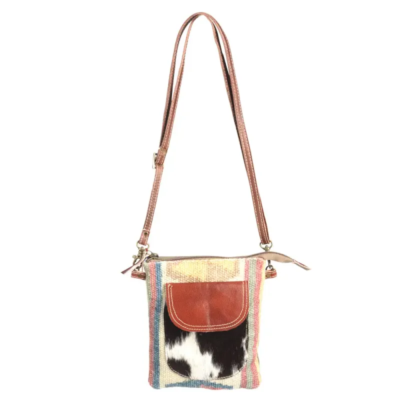 Recycled Rug with Cowhide Crossbody - Compact Design