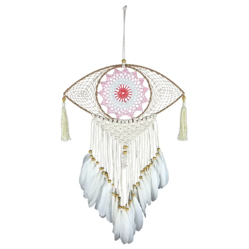 Pink and White Dreamcatcher with Crochet Eye
