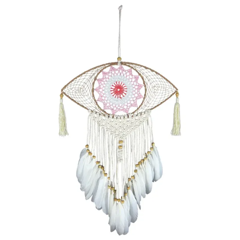 Pink and White Dreamcatcher with Crochet Eye