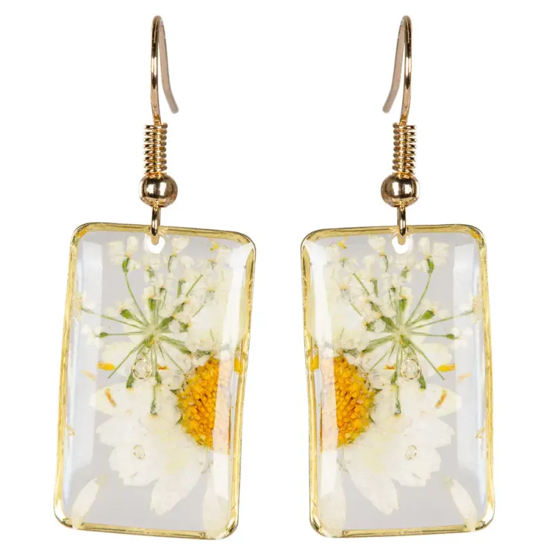 Dried Sunflower Recangle Earrings