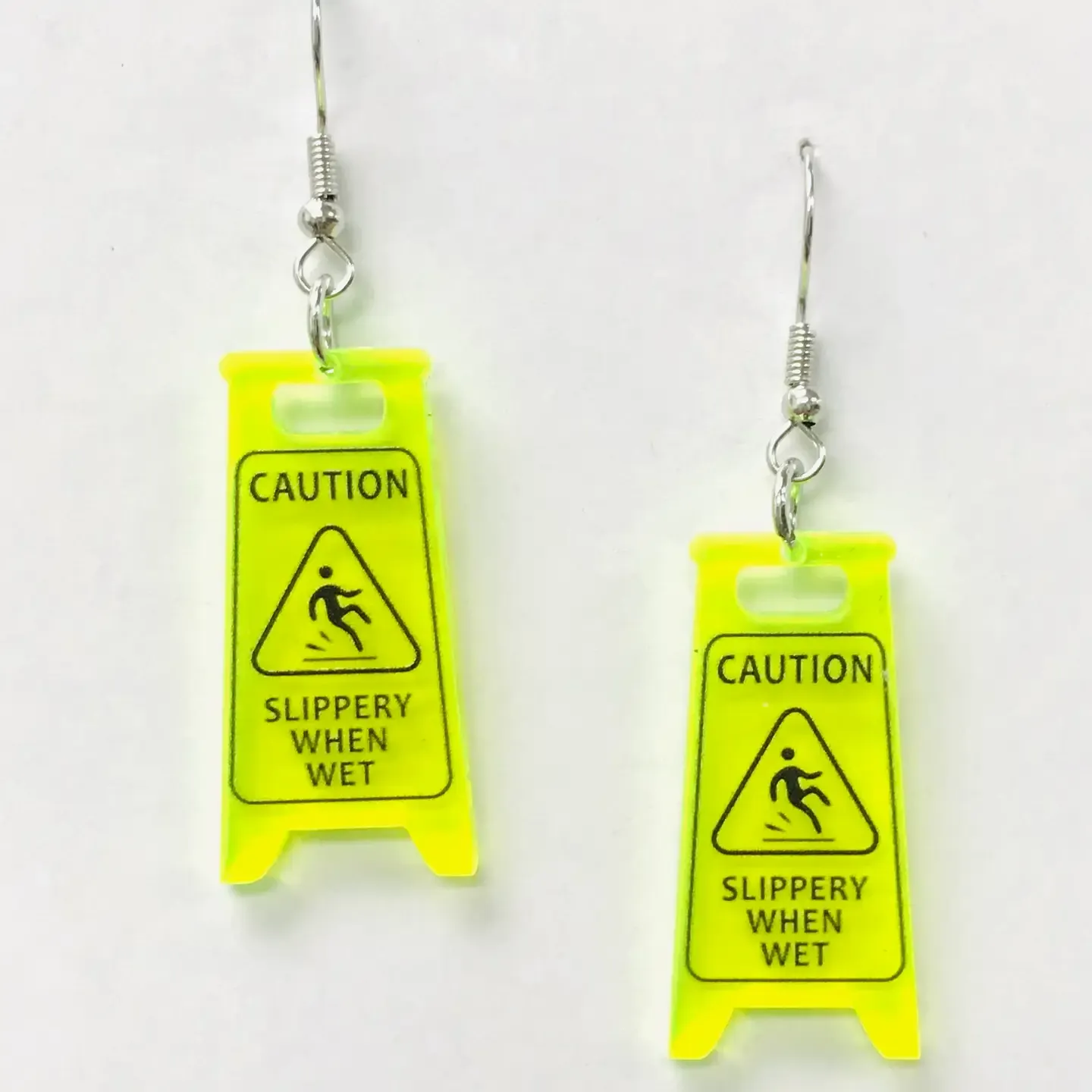 Caution Slippery When Wet Weird Earrings Acrylic Earrings