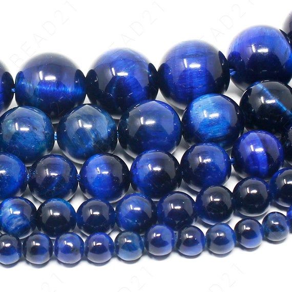 8mm Blue Tiger Eye, 7.5&#39;&#39; Strand, 24 Beads, Round, Dyed/Heated, 1mm Hole, Gemstones, 21gms/0.75oz