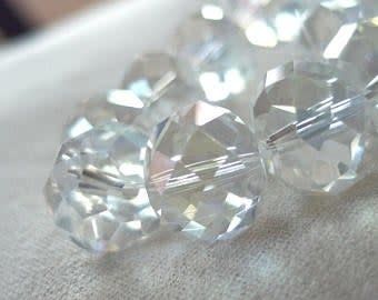 16x12mm Faceted Rondelle, Crystal AB, 12pcs, W/2mm Hole, Glass Beads