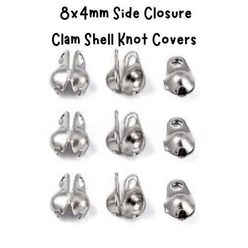 Stainless Steel Side Closures, Approx 50pcs, Clam Shell, Knot Covers, Bead Tips, 8x4mm, 10gms/0.35oz