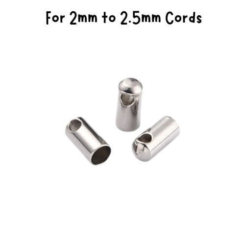 Stainless Steel Glue In Cord Ends, 20pcs, For 2mm Cords, 7.5x3mm, 5gms/0.18oz