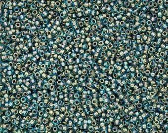 #15 Toho Seed Beads, Gold Lined Rainbow Aqua, 8 Grams, 1x1mm