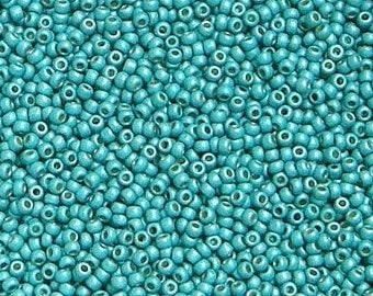 #15 Toho Seed Beads, Frosted Galvanized Turquoise, Permanent Finish, 8 Grams, 1x1mm