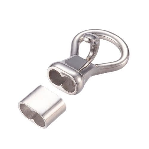 Stainless Steel Hook Clasp, 1 Set, 28x25.5x15mm, For Two 5mm Cords, 13gms/0.45oz