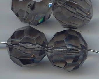 18MM  FACETED ROUND, TRANSPARENT GREY, 10PCS, W/2MM HOLE, GLASS BEADS
