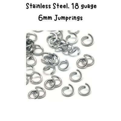 6mm Stainless Steel Jumprings/Jump Rings, Approx 100pcs, 18 Guage, 6x1.2mm, 10gms/0.35oz
