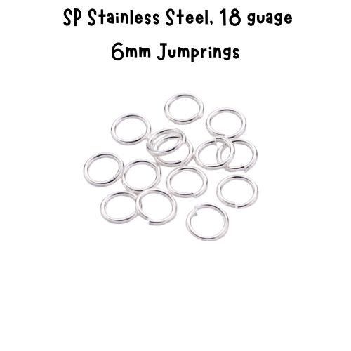 6mm SP Stainless Steel Jumprings, Approx 50pcs, 18 Guage, 6x1.2mm, 5gms/0.18oz