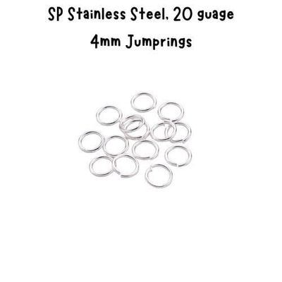 4mm SP Stainless Steel Jumprings/Jump Rings, Approx 50pcs, 20 Guage, 4x0.8mm, 5gms/0.18oz