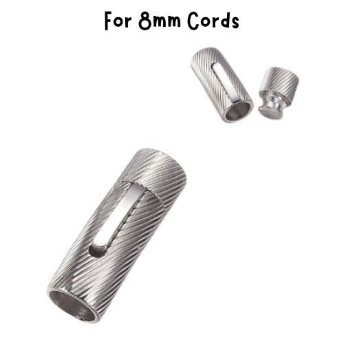 Stainless Steel Diagonal Textured Bayonet Clasp, 1 Set, 30x10x9mm, For 8mm Cords, 12gms/0.42oz