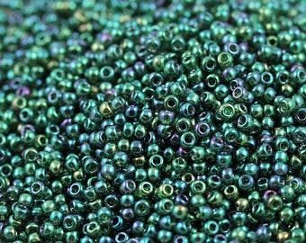 #15 Toho Seed Beads, Gold Lustered Emerald, 8 Grams, 1x1mm