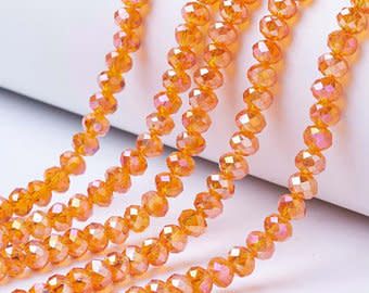 8x6mm Faceted Rondelles, Approx 65pcs, 16&quot; Strand, Navajo Luster Light Beige Plated, Hole 1mm, Glass Beads, 29gms/1.02oz