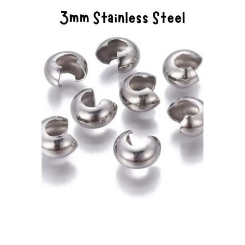 3mm Stainless Steel Crimp Covers, 20pcs, 2gms/0.07oz