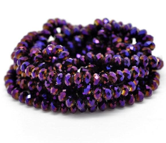 8x6mm Faceted Rondelles, Approx 65pcs, 16&quot; Strand, Metallic Purple Full Plated, Hole 1mm, Glass Beads, 29gms/1.02oz