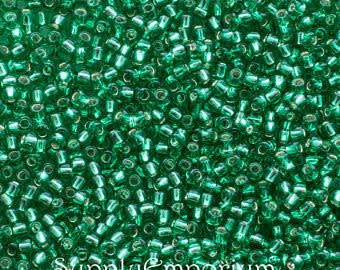 #15 Toho Seed Beads, Silver Lined Green Emerald, 8 Grams, 1x1mm