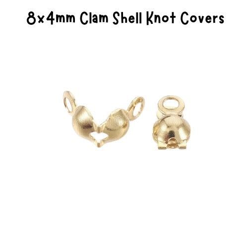 GP Stainless Steel Clam Shell Knot Covers, Bead Tips, 20pcs, 8x4mm, 3gms/0.10oz