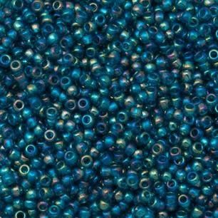 #15 Toho Seed Beads, Transparent Rainbow Teal, 8 Grams, 1x1mm
