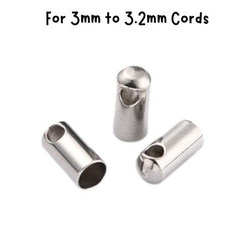 Stainless Steel Glue In Cord Ends, 20pcs, For 3mm Cords, 8.5x4mm, 9gms/0.32oz