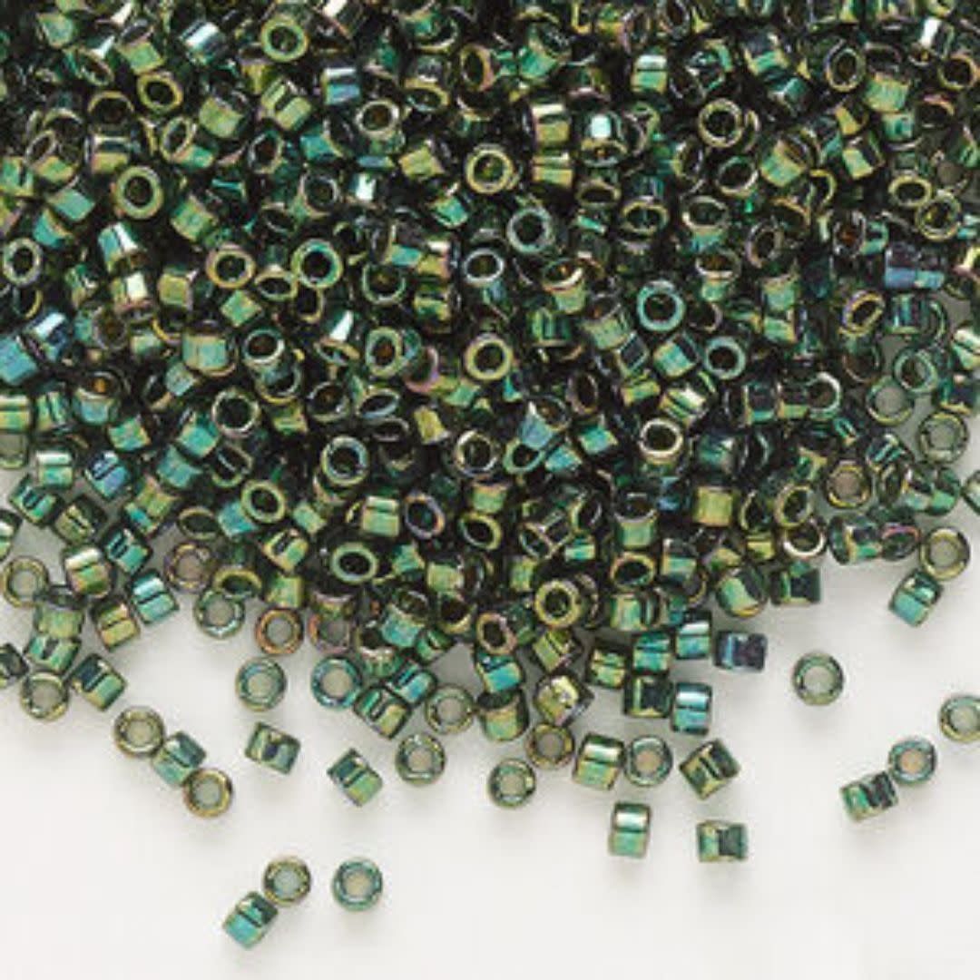 #11 Delica Seed Beads, Transparent Emerald Gold Green Ab/Rainbow Luster, DB125-TB, Approx 1440 Beads, 1 two inch tube, 7.2 grams