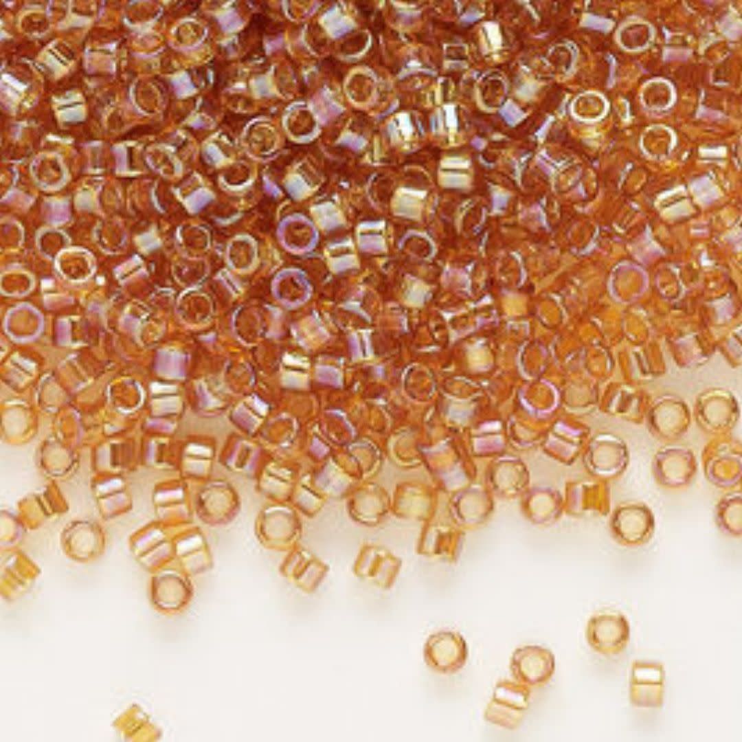 #11 Delica Seed Beads, Marigold Ab Yellow Transparent Rainbow, DB1241-TB, Approx 1440 Beads, 1 two inch tube, 7.2 grams