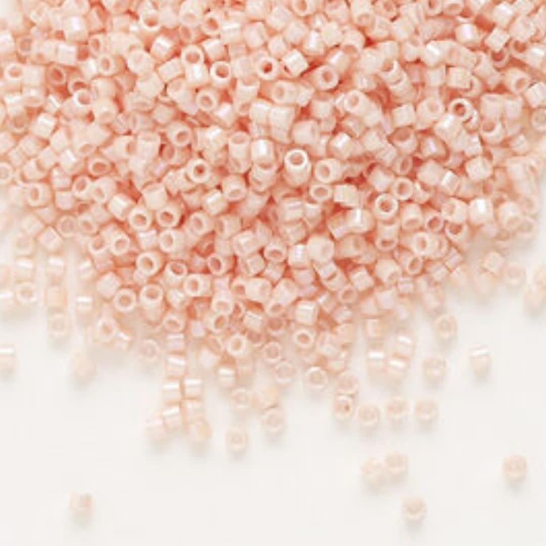 #11 Delica Seed Beads, Opaque Light Salmon Pink Ab/Rainbow, DB1503-TB, Approx 1440 Beads, 1 two inch tube, 7.2 grams